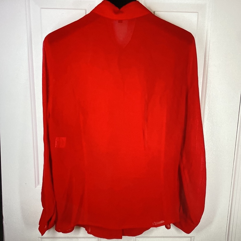 Escada Gorgeous Red 💯 Silk Logo Button Blouse - Picture 8 of 16